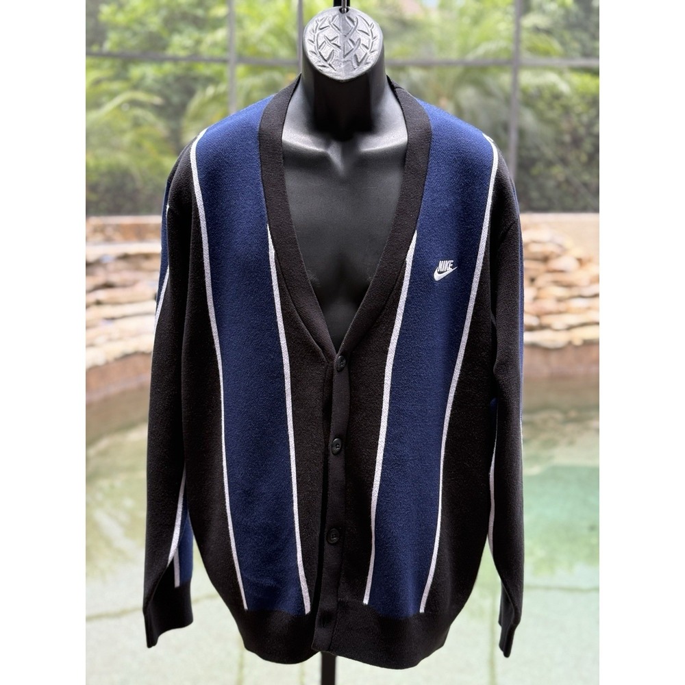 Nike Club Fairway Stripe Cardigan Men's L Blue/Black HM4812-010 NWT